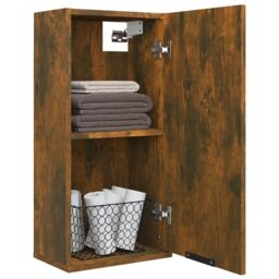 Berkfield Home Wall-mounted Bathroom Cabinet Smoked Oak 32x20x67 cm in Brown - Size: 32 x 20 x 67 cm - thumbnail 5