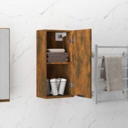 Berkfield Home Wall-mounted Bathroom Cabinet Smoked Oak 32x20x67 cm in Brown - Size: 32 x 20 x 67 cm - thumbnail 4