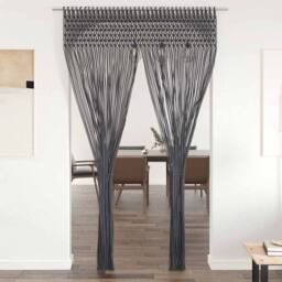 Berkfield Home Macrame Curtain Anthracite 140x240 cm Cotton in Dark Grey - thumbnail 2