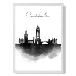 ARTZE Stockholm Watercolour Skyline City Framed Print SIZE: A2 with White Frame in Black - Size: A4 - thumbnail 1