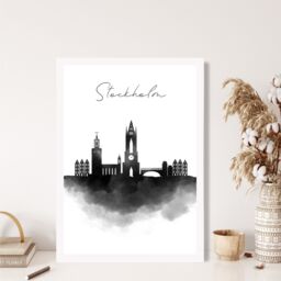 ARTZE Stockholm Watercolour Skyline City Framed Print SIZE: A2 with White Frame in Black - Size: A4 - thumbnail 2
