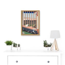 Artery8 Hiroshige Asakusa Fields 100 Views Edo Cat Vintage Japan Painting Artwork Framed Wall Art Print A4 in Light Oak - thumbnail 2