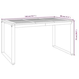 Berkfield Home Garden Table with U-shaped Legs 140x80x75 cm Solid Wood Acacia in Brown - Size: 140 x 80 x 75 cm - thumbnail 8