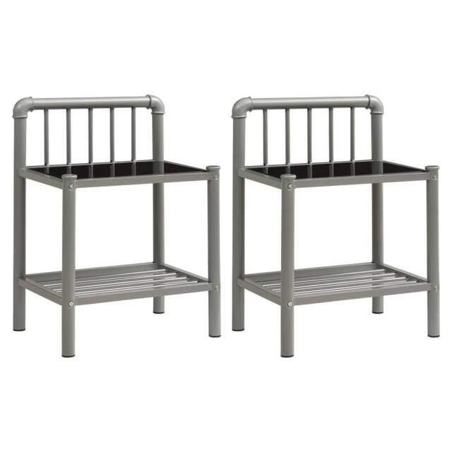 Berkfield Home Bedside Cabinets 2 pcs Grey & Black Metal & Glass - image 1