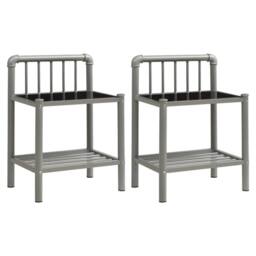 Berkfield Home Bedside Cabinets 2 pcs Grey & Black Metal & Glass - thumbnail 1