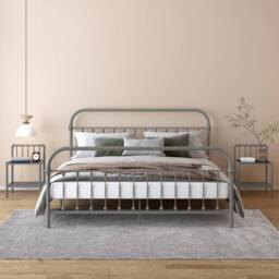 Berkfield Home Bedside Cabinets 2 pcs Grey & Black Metal & Glass - thumbnail 2