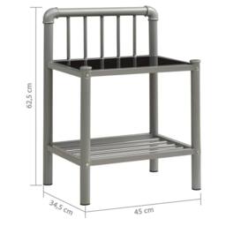 Berkfield Home Bedside Cabinets 2 pcs Grey & Black Metal & Glass - thumbnail 7