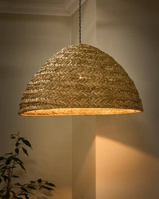 Dibor Traditional Seagrass Plaid Dome Easy Fit Decor Ceiling Shade H30xD57cm in Beige - image 1