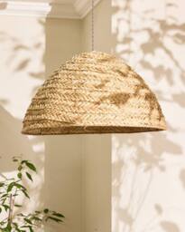 Dibor Traditional Seagrass Plaid Dome Easy Fit Decor Ceiling Shade H30xD57cm in Beige - thumbnail 2
