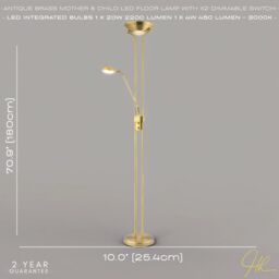 Happy Homewares LED Mother & Child Floor Lamp with Rotary Dimmer Switches & Reading Light in Metallic Gold - thumbnail 6
