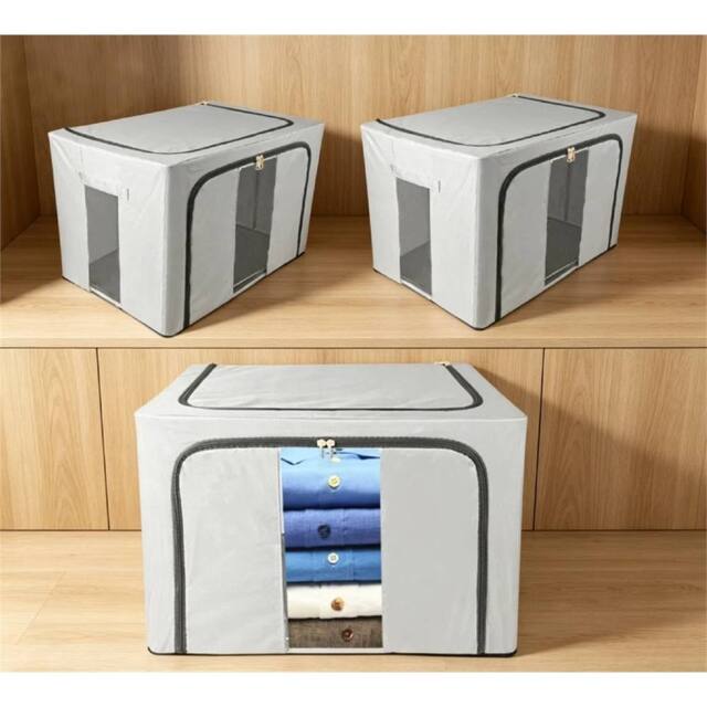 VOGREX 3X Large 66L Oxford Cloth Storage Box Foldable Steel Frame Organizer in Grey - image 1