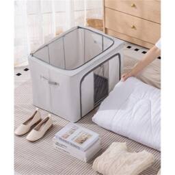 VOGREX 3X Large 66L Oxford Cloth Storage Box Foldable Steel Frame Organizer in Grey - thumbnail 3