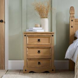 Birlea Pair of Corona Large 3 Drawer Bedside Cabinet Bedside Mexican Chest in Natural - thumbnail 2