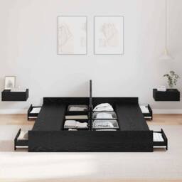 Berkfield Home Storage Bed Frame Black oak 140 x 190 cm Engineered wood - thumbnail 4