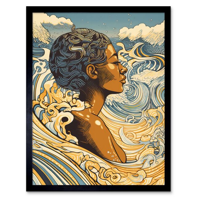 "Artery8 Wall Art Print Love of the Sea Summer Swim Modern Art Framed in Black - Size: W12"" x H16""" - image 1