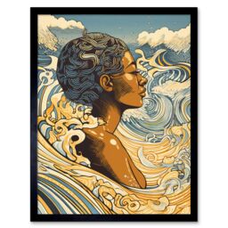 "Artery8 Wall Art Print Love of the Sea Summer Swim Modern Art Framed in Black - Size: W12"" x H16""" - thumbnail 1