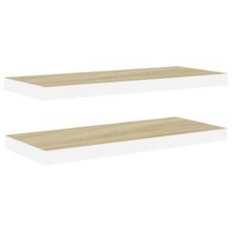 Berkfield Home Floating Wall Shelves 2 pcs Oak & White 60x23.5x3.8 cm MDF in Natural - thumbnail 1