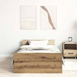 Berkfield Home Bed Frame without Mattress Artisan Oak 100x200 cm Engineered Wood in Brown - thumbnail 3
