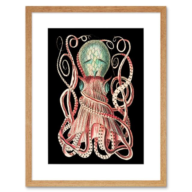 "Artery8 Wall Art Print Granulated Cuttle Octopus Black Art Framed 9x7 inch in Beige - Size: W7"" x H9""" - image 1