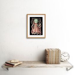 "Artery8 Wall Art Print Granulated Cuttle Octopus Black Art Framed 9x7 inch in Beige - Size: W7"" x H9""" - thumbnail 2