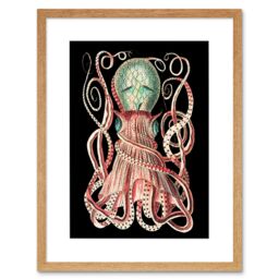 "Artery8 Wall Art Print Granulated Cuttle Octopus Black Art Framed 9x7 inch in Beige - Size: W7"" x H9""" - thumbnail 1