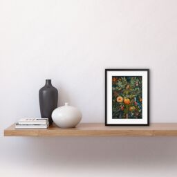 "Artery8 Wall Art Print Birds on Blooming Peach Tree in Modern Folk Artwork Framed 9X7 Inch in Black - Size: W7"" x H9""" - thumbnail 2