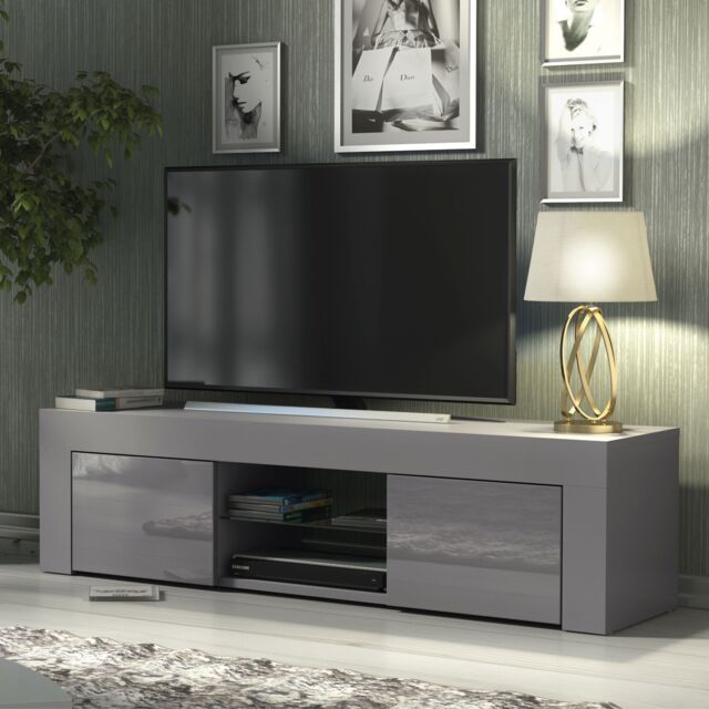 Creative Furniture TV Unit 130cm Modern - Dark Grey with High Gloss Doors - image 1