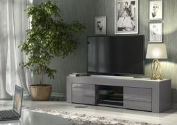 Creative Furniture TV Unit 130cm Modern - Dark Grey with High Gloss Doors - thumbnail 2