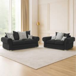 Furniture 786 Verona Scatter Back 3&2 Seater Sofa Set Chenille Fabric in Black - thumbnail 1