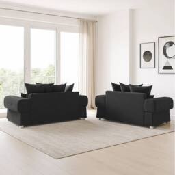 Furniture 786 Verona Scatter Back 3&2 Seater Sofa Set Chenille Fabric in Black - thumbnail 2