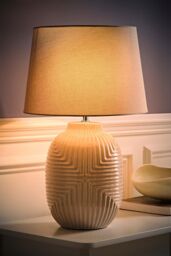 ValueLights Harrison Tapered Shade Grey Geometic Ribbed Pattern Gloss Table Lamp - Size: Small - thumbnail 2