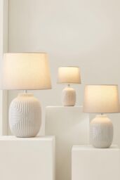 ValueLights Harrison Tapered Shade Grey Geometic Ribbed Pattern Gloss Table Lamp - Size: Small - thumbnail 8