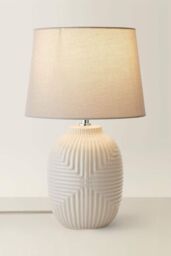 ValueLights Harrison Tapered Shade Grey Geometic Ribbed Pattern Gloss Table Lamp - Size: Small - thumbnail 3