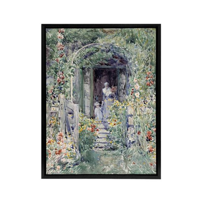 "Artery8 The Garden In Its Glory Floral Painting Hassam Framed Canvas Wall Art in Green - Size: W12"" x H16""" - image 1