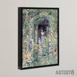 "Artery8 The Garden In Its Glory Floral Painting Hassam Framed Canvas Wall Art in Green - Size: W12"" x H16""" - thumbnail 2