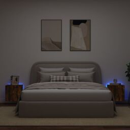 Berkfield Home TV Wall Cabinets with LED Lights 2 pcs Smoked Oak 40.5x35x40 cm in Brown - thumbnail 3