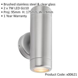 Loops Up & Down Twin Outdoor IP65 Wall Light - 2 x 7W LED GU10 - Stainless Steel in Metallics - thumbnail 2