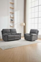 More4Homes Fosse 1 + 2 Seater Manual Recliner Fabric Modern Living Sofa in Dark Grey - thumbnail 1