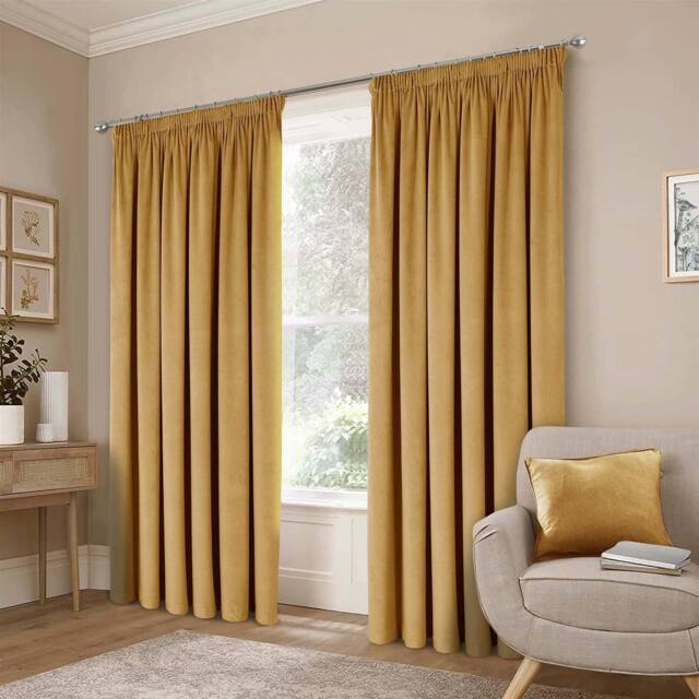 Luxury Living Montreal Taped Top Curtains in Gold - Size: 167 cm width x 183 cm drop - image 1