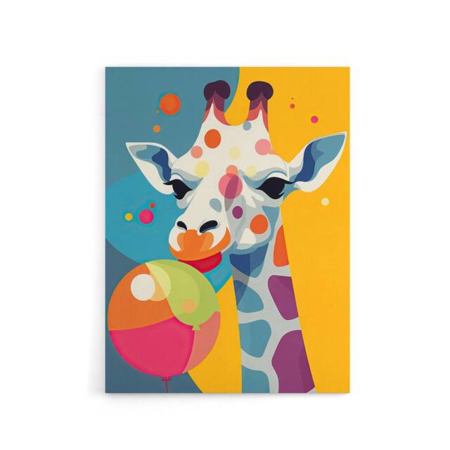 "Artery8 Cute Colourful Giraffe With Balloon Canvas Wall Art Print - Size: W18"" x H24""" - image 1