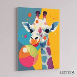 "Artery8 Cute Colourful Giraffe With Balloon Canvas Wall Art Print - Size: W18"" x H24""" - thumbnail 2
