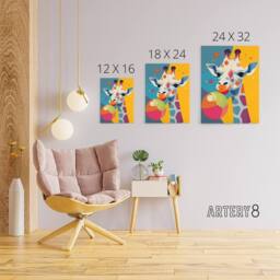 "Artery8 Cute Colourful Giraffe With Balloon Canvas Wall Art Print - Size: W18"" x H24""" - thumbnail 4