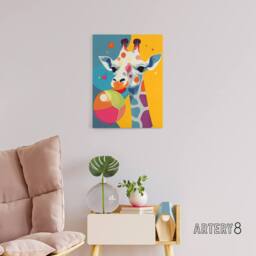 "Artery8 Cute Colourful Giraffe With Balloon Canvas Wall Art Print - Size: W18"" x H24""" - thumbnail 3
