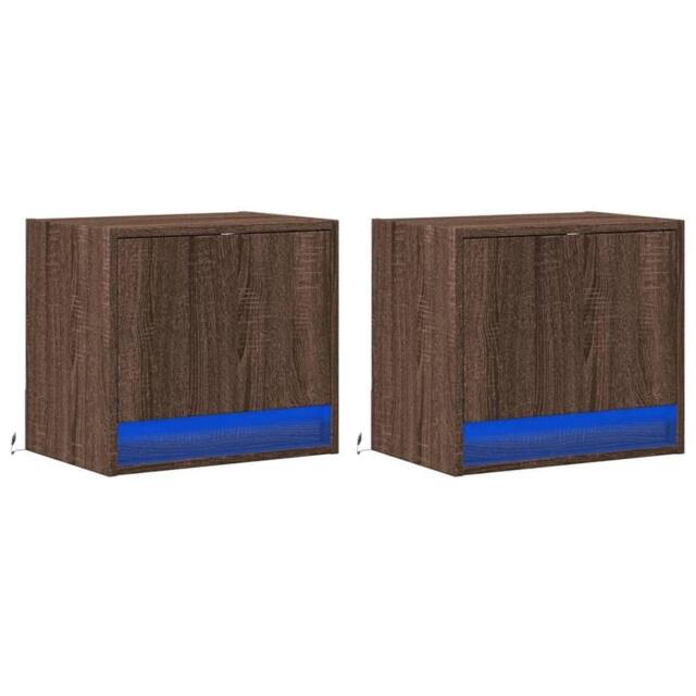 Berkfield Home Durable Wall-mounted Bedside Cabinets with LED Lights 2 pcs Brown Oak - image 1