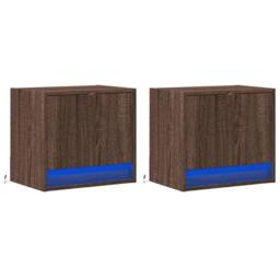 Berkfield Home Durable Wall-mounted Bedside Cabinets with LED Lights 2 pcs Brown Oak - thumbnail 1