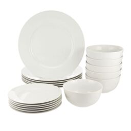 Glim & Glam Dinner Set 18 Piece Crockery Plates Bowls Set in White