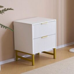 KOSY KOALA Modern White Bedside Table with 2 Drawers & Gold Metal Legs - Elegant Storage Solution for Bedroom