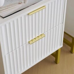KOSY KOALA Modern White Bedside Table with 2 Drawers & Gold Metal Legs - Elegant Storage Solution for Bedroom - thumbnail 3