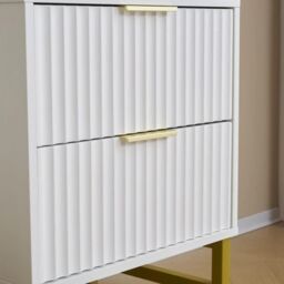 KOSY KOALA Modern White Bedside Table with 2 Drawers & Gold Metal Legs - Elegant Storage Solution for Bedroom - thumbnail 5