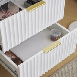 KOSY KOALA Modern White Bedside Table with 2 Drawers & Gold Metal Legs - Elegant Storage Solution for Bedroom - thumbnail 4
